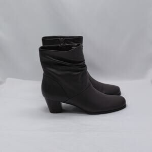 David Tate Womens Ruched Ankle Boots Size 8N Brown Leather Block Heel Fall